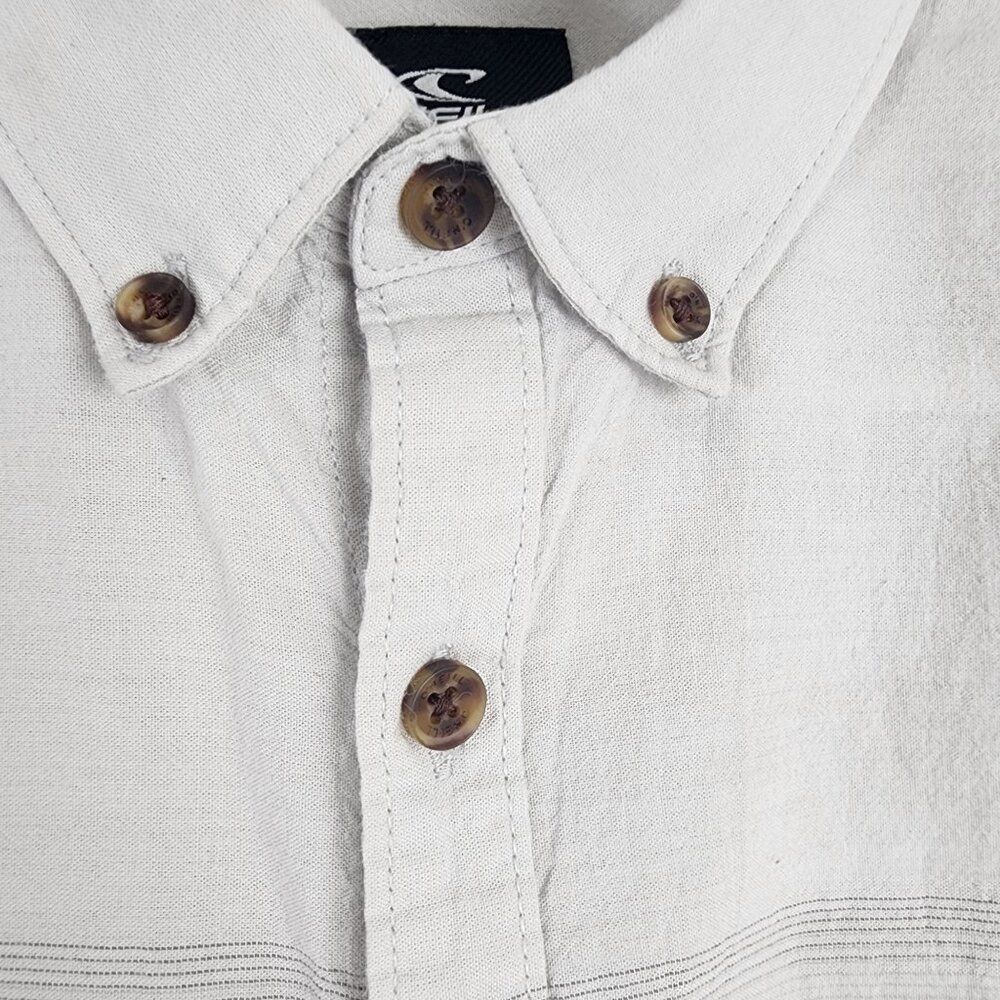 ONeill Mens XL Standard Fit Light Grey Striped Short Sleeve Button-Up Shirt - Picture 7 of 13